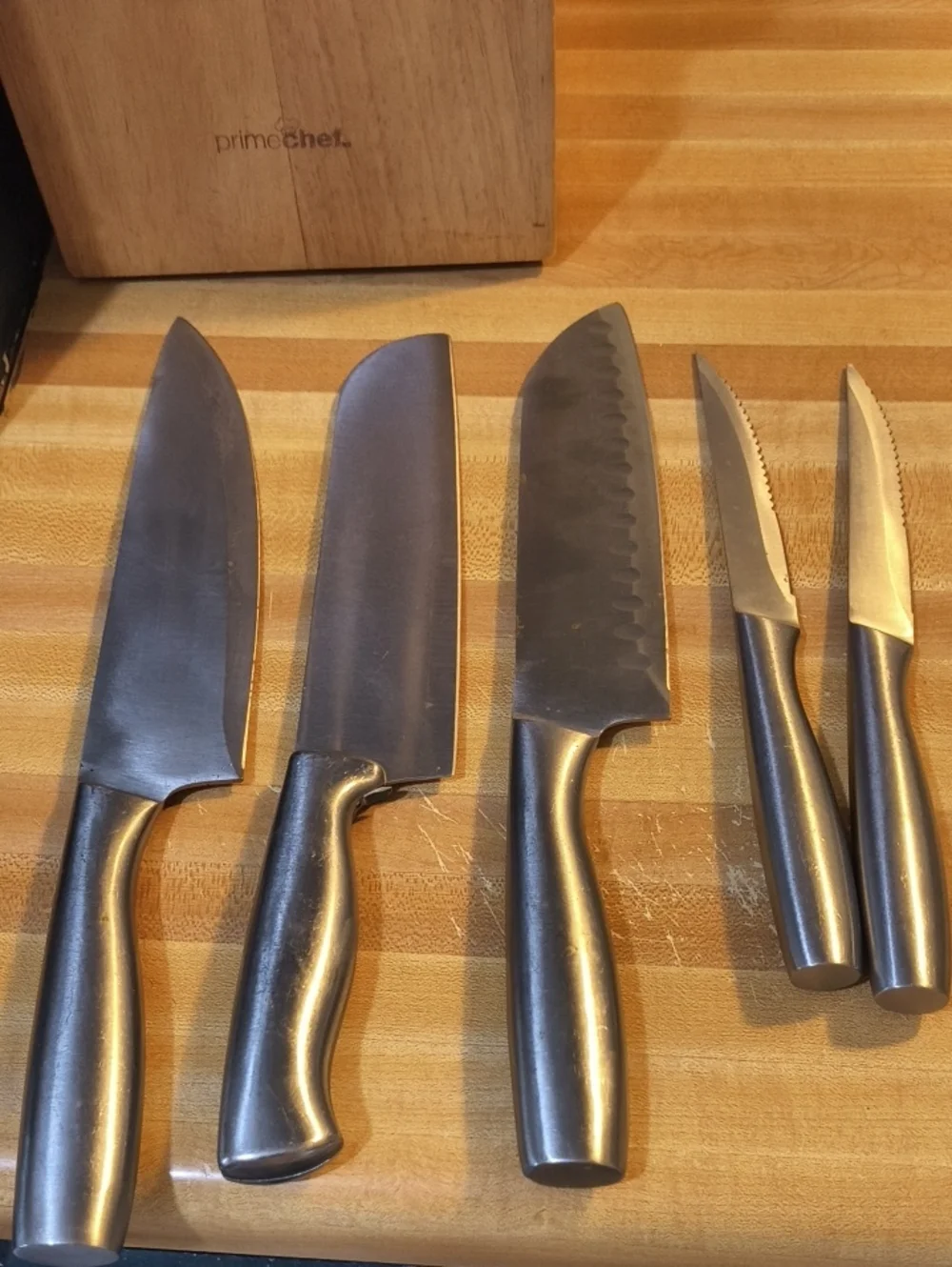 PrimeChef Stainless Steel Knife Block Set Silver Handles Kitchen Cutlery Set